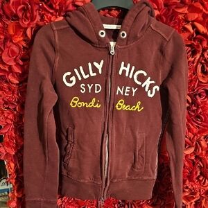 Gilly Hicks Maroon Full Zip Fleece Lined Hoodie Size Medium